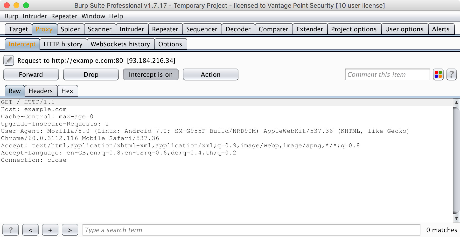 Intercepting HTTP requests with BURP Suite Pro