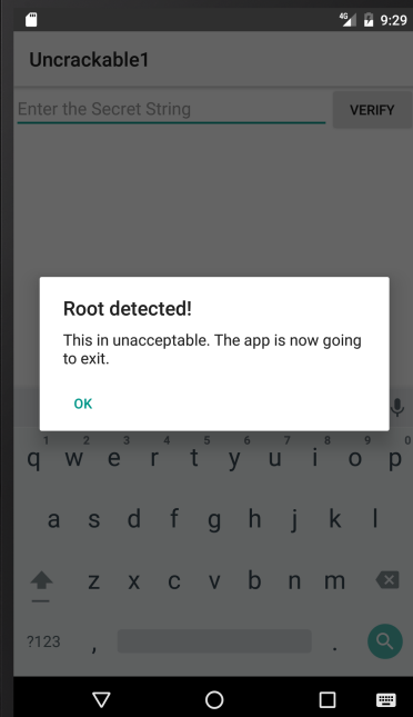 Crackme Root Detected Dialog